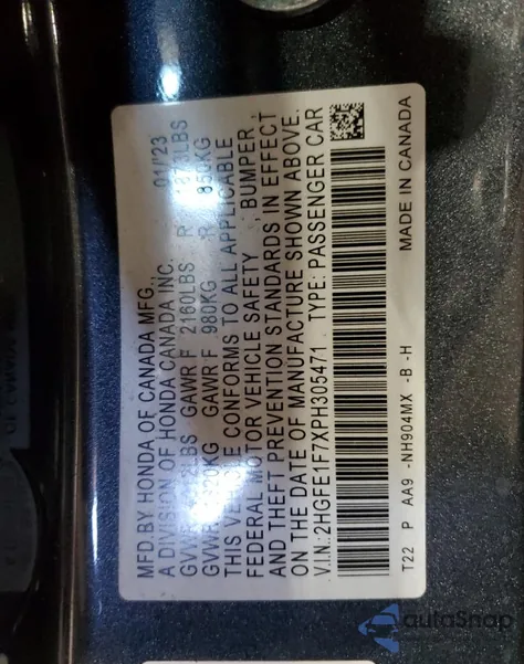 2023 Honda Civic Ex из США, поврежденный, VIN 2HGFE1F7XPH305471